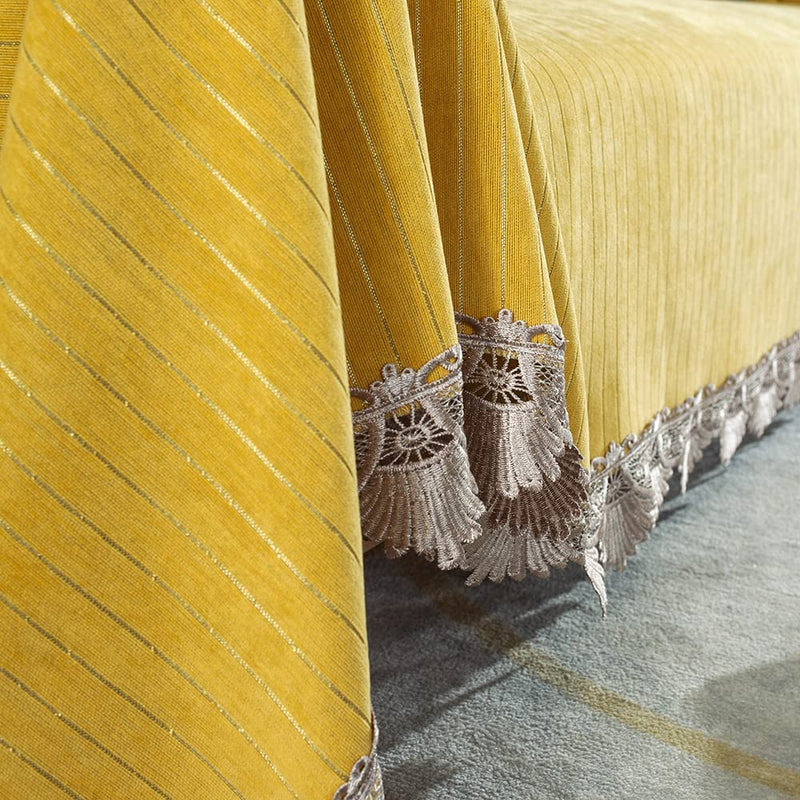DREAMINGO Sofa Covers, Striped Texture Yellow Couch Cover, Chenille Couch Cover for Dogs, Universal Couch Covers for 3 Cushion Couch Sofa, Sectional L Shape Couch Furniture Protector Covers, 71X134In Home & Garden > Decor > Chair & Sofa Cushions DREAMINGO   
