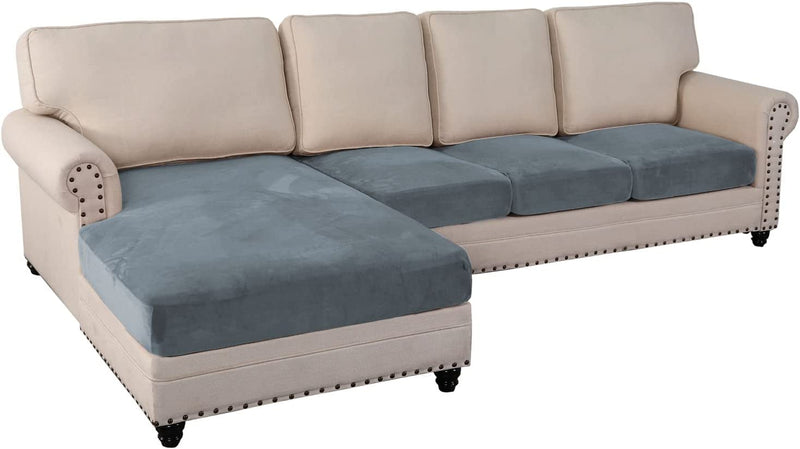 Sectional Couch Covers 4 Piece Couch Covers for Sectional Sofa L Shape Velvet Separate Cushion Couch Chaise Cover Elastic Furniture Protector for Both Left/Right Sectional Couch(4 Seater, Brown) Home & Garden > Decor > Chair & Sofa Cushions PrinceDeco Stone Blue 4 Seater 