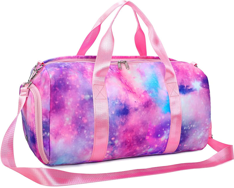 Duffle Bag for Girls Kids Gym Bag Women Workout Sports Travel Bag Weekender Overnight Bag with Shoe Compartment and Wet Pocket Home & Garden > Household Supplies > Storage & Organization BTOOP Pink Galaxy  