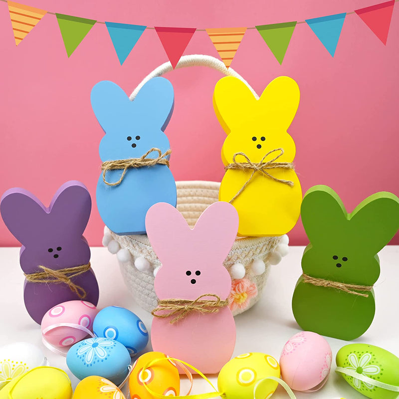 Easter Bunny Decor, 5 Easter Bunny Peeps Tiered Tray Sign Set Centerpieces Wooden Spring Rabbit Shaped Table Decorations for Office Dining Room Mantle Home Wood Rustic Farmhouse Party Supplies Home & Garden > Decor > Seasonal & Holiday Decorations NONVJJ   