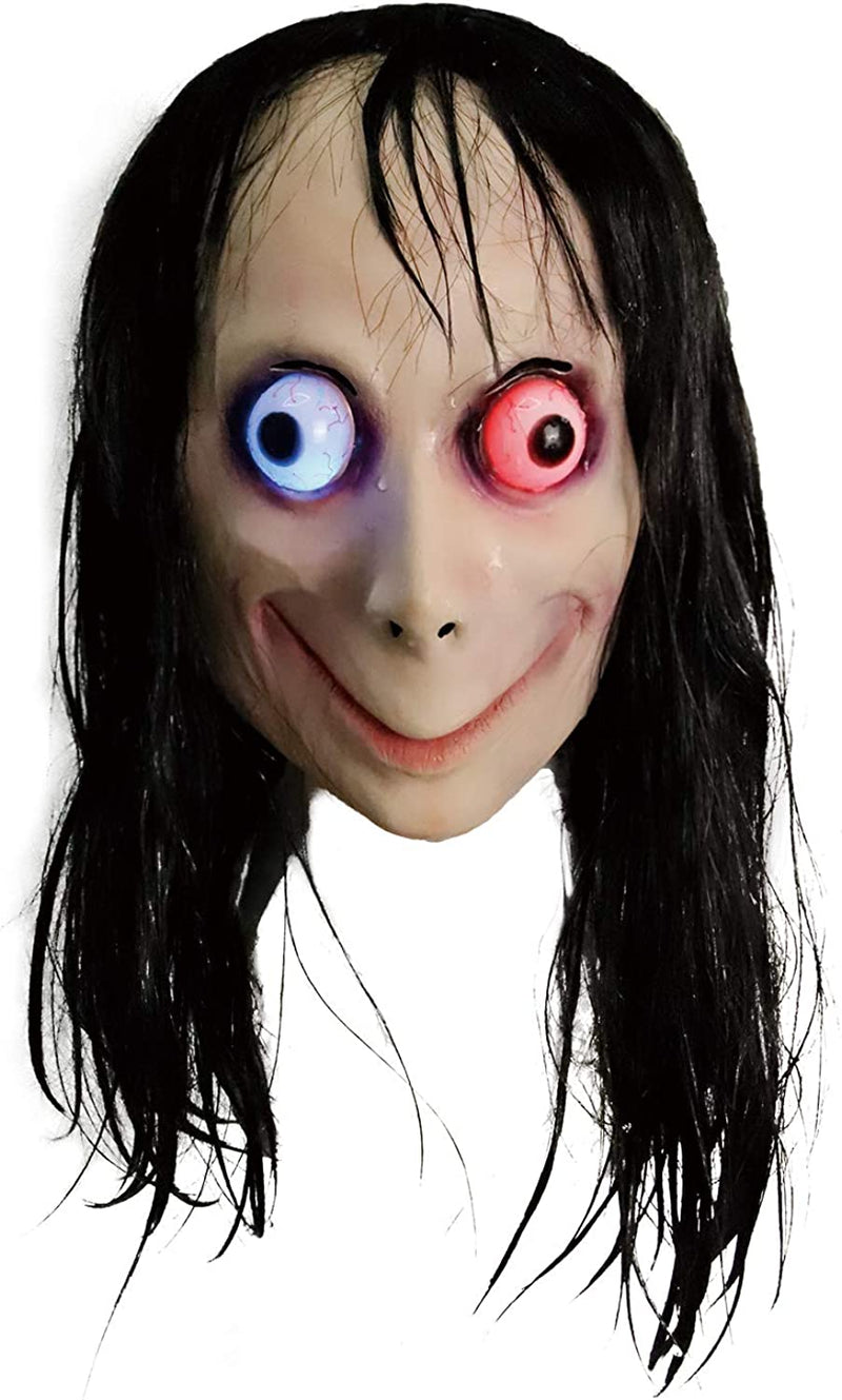 MOLEZU MOMO Mask Horror Devil Mask with Long Hair, Scary Costume Halloween Creepy Cosplay Party Decoration Prop  MOLEZU B  