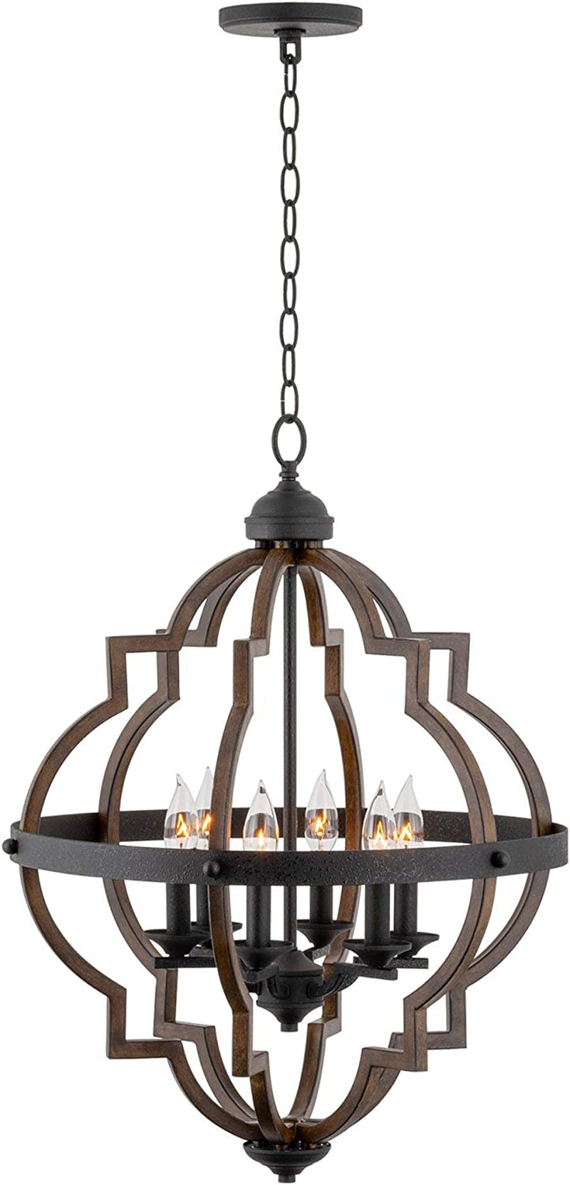 Kira Home Capistrano 28" 6-Light Rustic Farmhouse Chandelier, Wood Style Metal Frame, Textured Black Accents + Walnut Style Finish Home & Garden > Lighting > Lighting Fixtures > Chandeliers Kira Home   