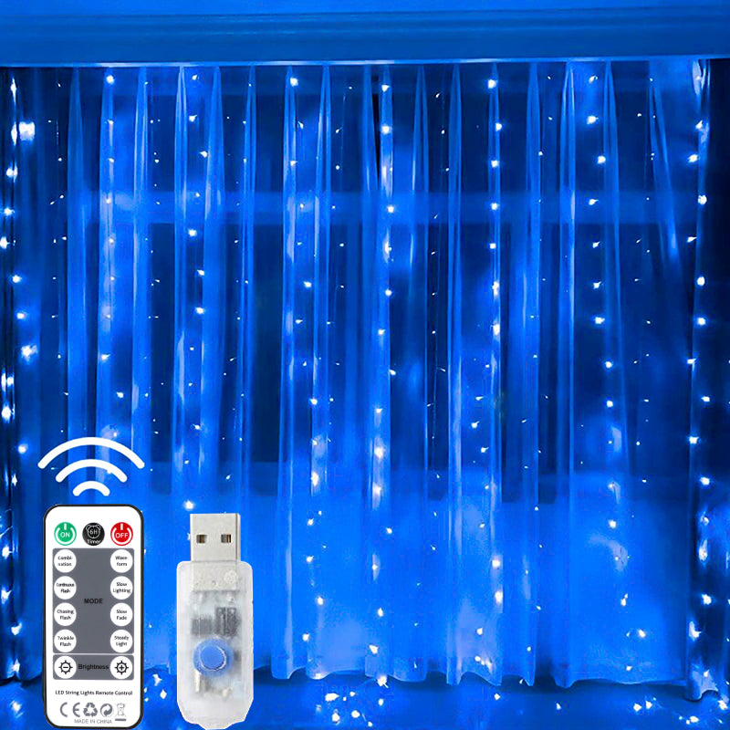 Juhefa String Lights Curtain Lights with Remote 7.9' L X 5.9' W 144-Bulb USB Plug-In LED Light for Wedding Home Bedroom Decor,Multicolor Home & Garden > Decor > Seasonal & Holiday Decorations JUHEFA Home&Tool Blue  