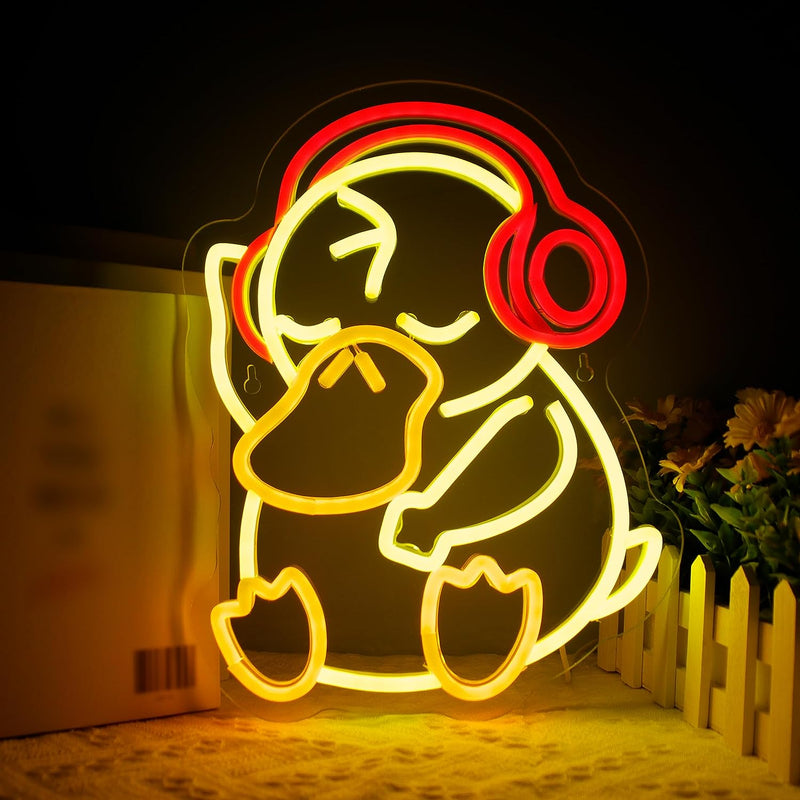 Anime Turtle Neon Sign for Wall Decor, Neon Lights LED USB Dimmable Switch for Bedroom Game Room Kids Room Decor, Gift for Girls Boys Birthday (14.5X15.7In)  fengll Duck  