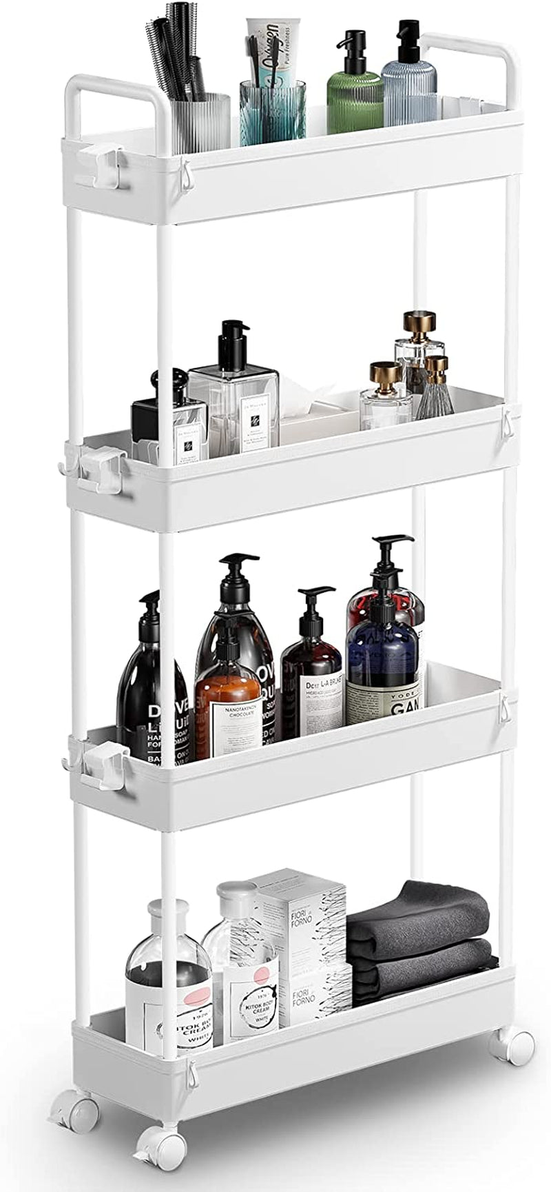 SOLEJAZZ Slim Storage Cart, 4 Tier Bathroom Organizer Mobile Shelving Unit, Rolling Utility Cart Slide Out Organizer for Kitchen, Bathroom, Laundry, Narrow Places, White Home & Garden > Household Supplies > Storage & Organization SOLEJAZZ White  