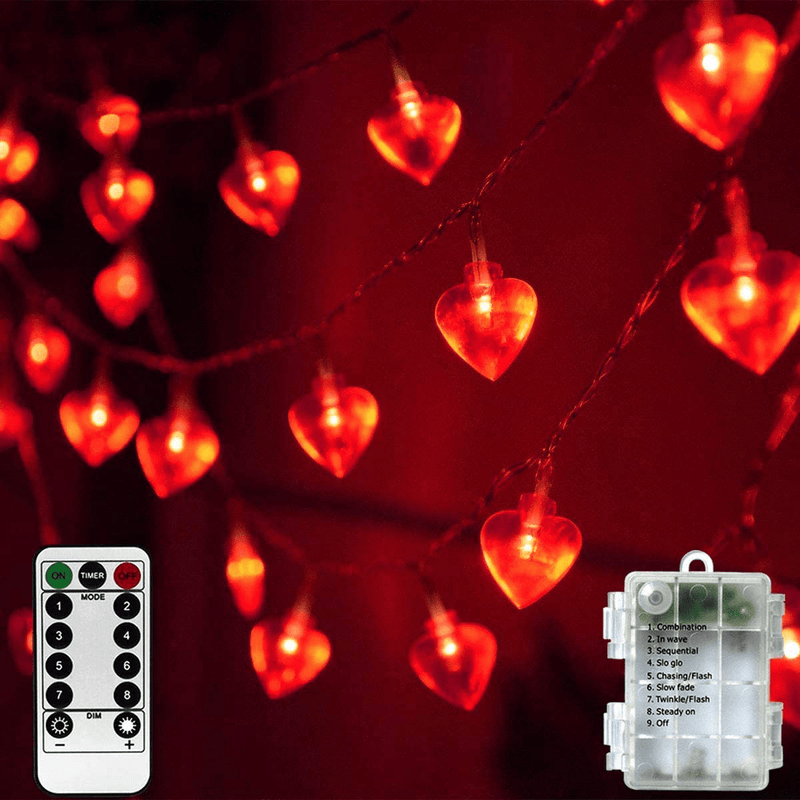 25Ft 50Leds Battery Powered Valentines Day Outdoor /Indoor Decor Lights,8 Modes Waterproof Red Heart Shaped Fairy String Lights for Home Party Wedding Mother Day Valentines Day Tree Decorations Home & Garden > Decor > Seasonal & Holiday Decorations kingleder   