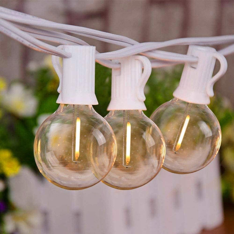 25Ft Globe Led String Lights Waterproof Shatterproof, Connectable Hanging Patio String Lights with 25 LED Plastic Clear Bulbs, Outdoor Indoor Lights for Room Café Bistro Pergola Tents, Black Wire Home & Garden > Lighting > Light Ropes & Strings SUNSGNE White  