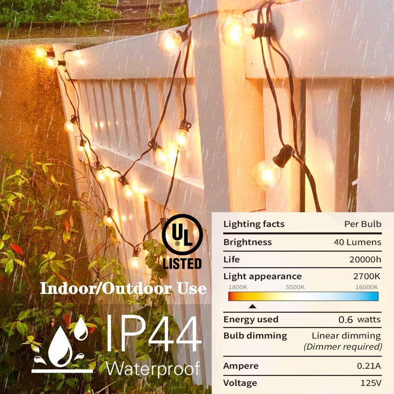 25Ft Globe Led String Lights Waterproof Shatterproof, Connectable Hanging Patio String Lights with 25 LED Plastic Clear Bulbs, Outdoor Indoor Lights for Room Café Bistro Pergola Tents, Black Wire Home & Garden > Lighting > Light Ropes & Strings SUNSGNE   