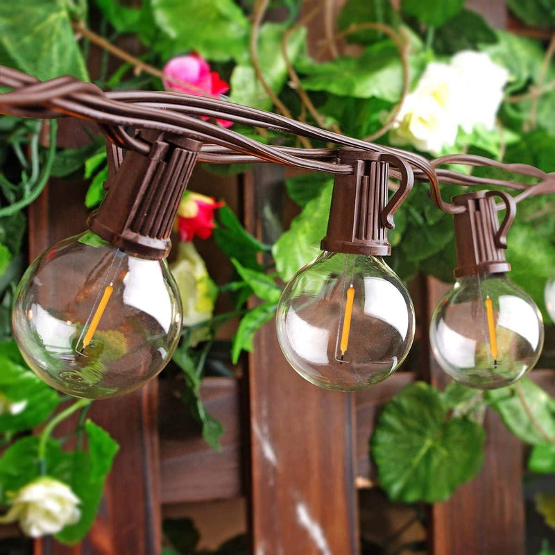 25Ft LED G40 Outdoor String Lights, Patio Globe String Lights with 27 Shatterproof LED Clear Bulbs, E12 Base Vintage Commercial Hanging Lights for Café Backyard Porch Party Holiday Decor- White Wire Home & Garden > Lighting > Light Ropes & Strings Goothy 25Ft-Brown 25 Ft 