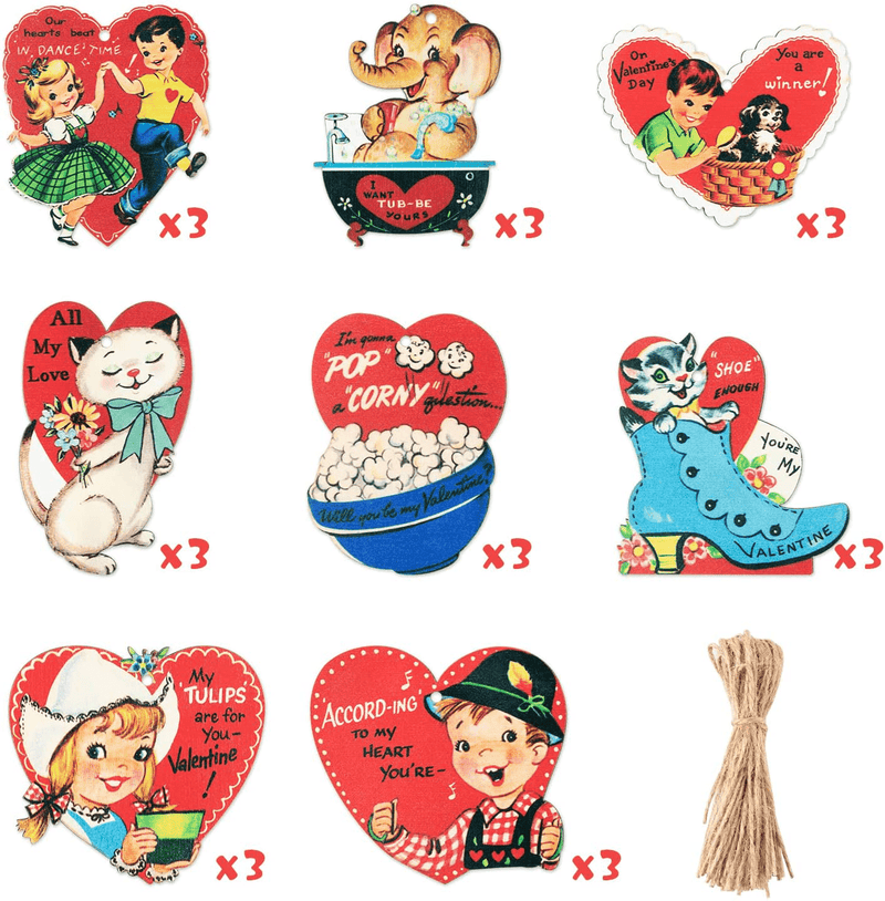 25Pcs Vintage Valentine Wood Hanging Ornament Decoration,Vintage Valentine'S Day Gift Valentine'S Day Party Theme Decoration Anniversary or Birthday Gift for Couples and Friends