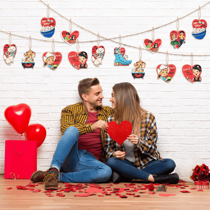 25Pcs Vintage Valentine Wood Hanging Ornament Decoration,Vintage Valentine'S Day Gift Valentine'S Day Party Theme Decoration Anniversary or Birthday Gift for Couples and Friends Home & Garden > Decor > Seasonal & Holiday Decorations L1rabe   