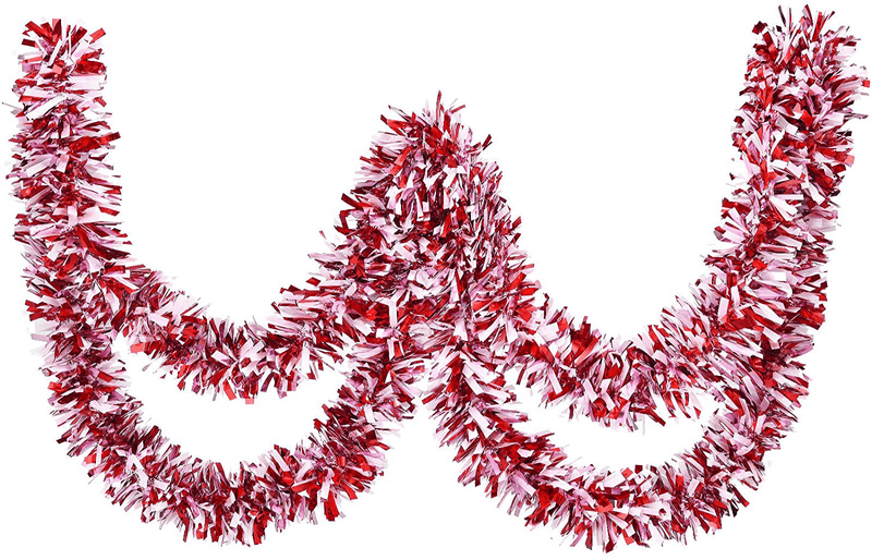 26.2 Feet Valentines Tinsel Garland Metallic Tinsel Twist Garland Colorful Shiny Hanging Garland for Valentine'S Day Party Wedding Home Decor (Red, Light Pink and White)