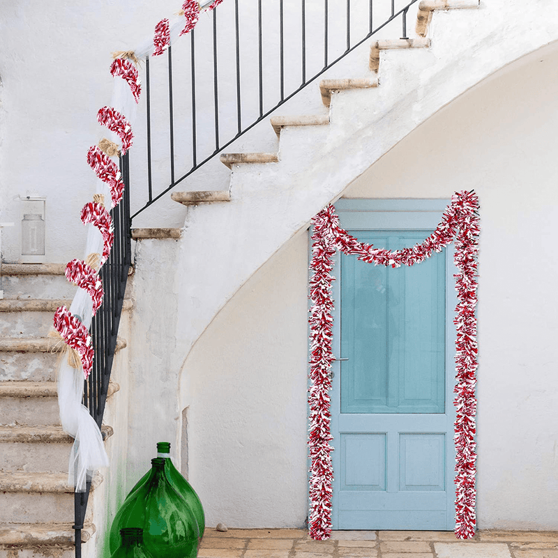 26.2 Feet Valentines Tinsel Garland Metallic Tinsel Twist Garland Colorful Shiny Hanging Garland for Valentine'S Day Party Wedding Home Decor (Red, Light Pink and White) Home & Garden > Decor > Seasonal & Holiday Decorations WILLBOND   