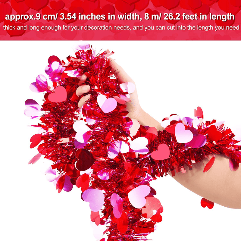 26.2 Feet Valentines Tinsel Garland Metallic Tinsel Twist Garland with Heart Ornament Valentines Tree Hanging Garland Decoration for Home Valentine'S Day Decor (Red, Pink,Cute Style) Home & Garden > Decor > Seasonal & Holiday Decorations WILLBOND   