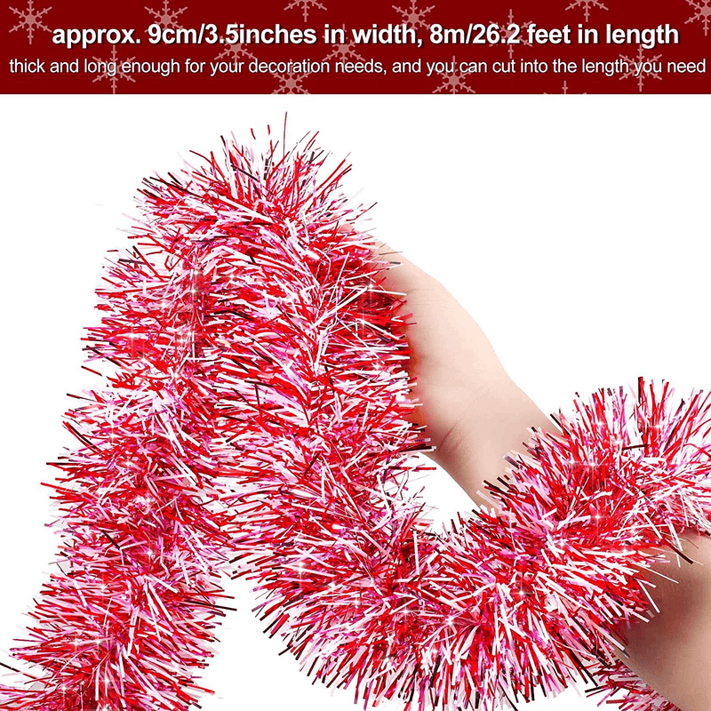 26.2 Ft Valentine'S Day Tinsel Garland Metallic Twist Garland White Red and Pink Tinsel Garland for Valentine Wedding Birthday Indoor Outdoor Party Decorations Arts & Entertainment > Party & Celebration > Party Supplies WILLBOND   