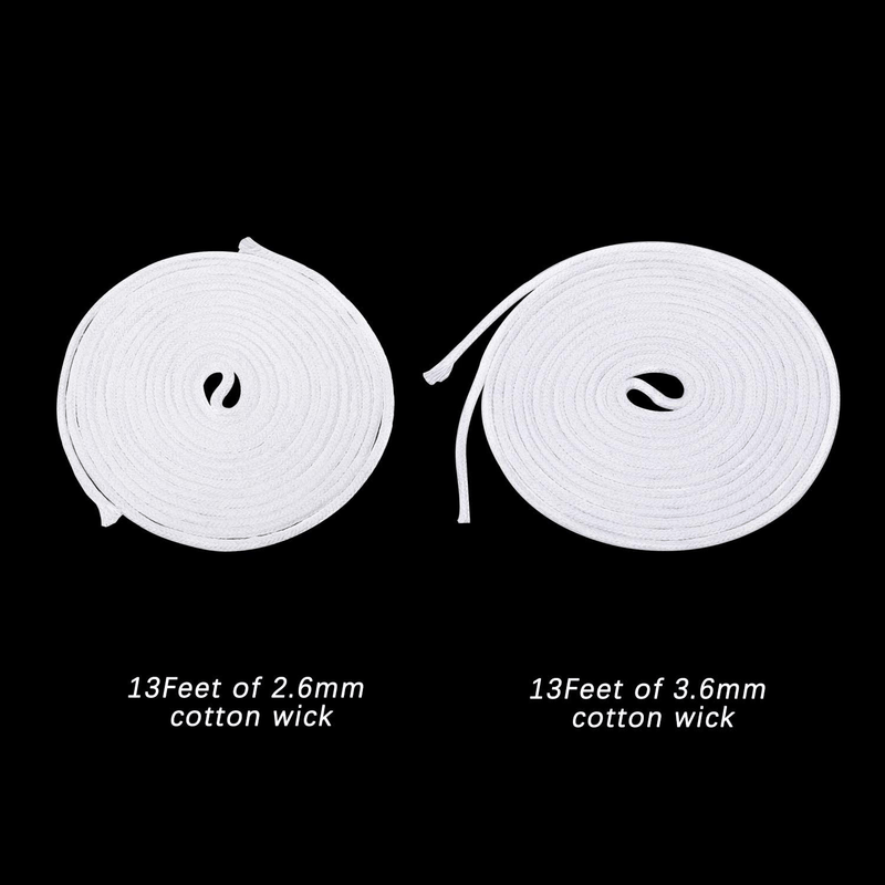 26 Feet Round Wick 2.6 mm Candle Wick Replacement 3.6 mm Oil Lamp Wicks Burner for Candle Burner Lantern Stove Candle Making Supplies