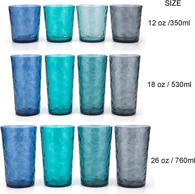26-Ounce Acrylic Highball Glasses Plastic Tumbler Larger Drinking Glasses, Set of 8 Multicolor