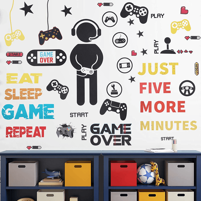 26 Pieces Gamer Wall Sticker Gamer Wall Decals Children Video Game Room Decor Gaming Controller Wall Stickers Removable DIY Cartoon Party Wallpaper for Gamer Bedroom Playroom Decor (Classic Style)
