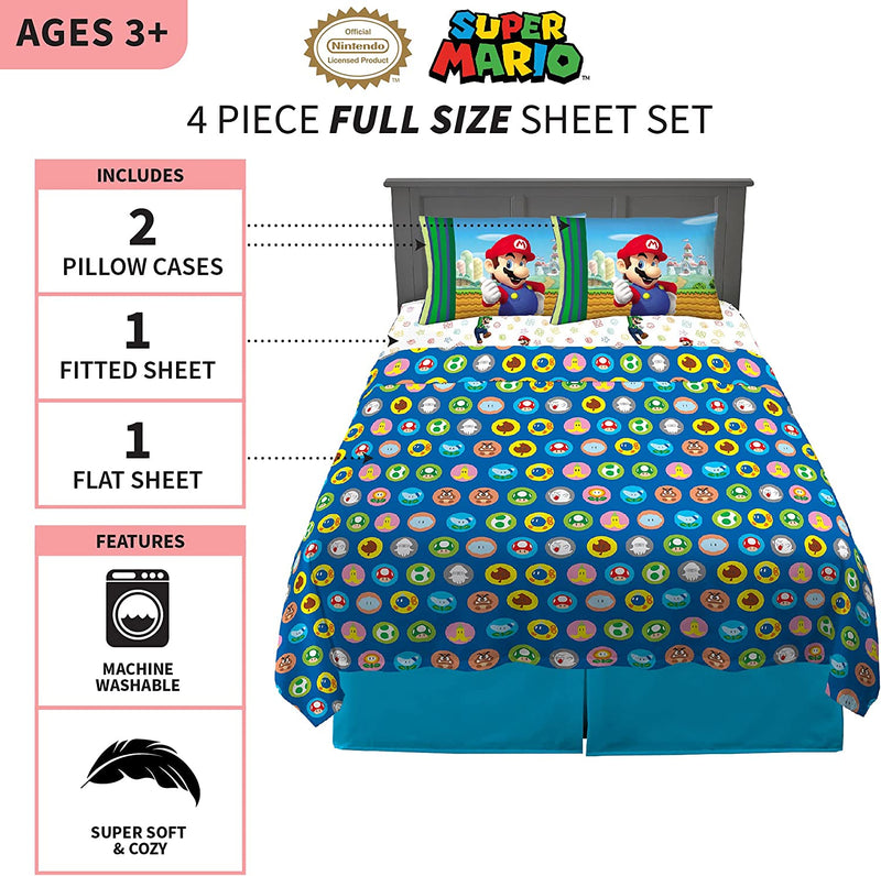 Franco Kids Bedding Super Soft Microfiber Sheet Set, Full, Mario Home & Garden > Linens & Bedding > Bedding Franco   