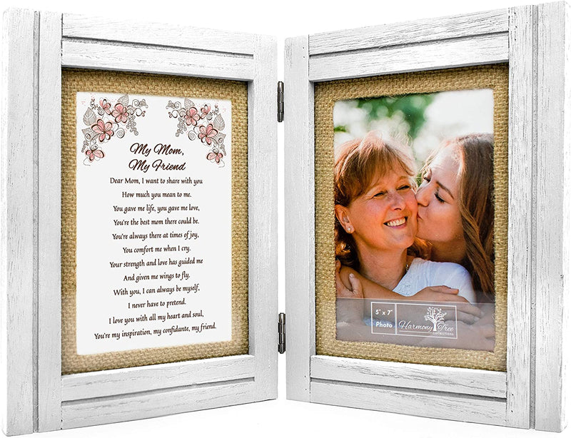 Gift for Mom from Daughter or Son - "My Mom, My Friend" Poem - Double 5X7 Hinged Picture Frame - Birthday, Mothers Day, Christmas, Valentines Day, Mother of the Bride, Mother of the Groom Home & Garden > Decor > Picture Frames Harmony Tree Collections White_MomFriend  