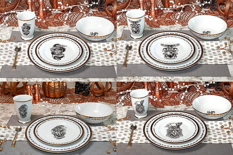 Harry Potter Hogwarts House Logos 16-Piece Dinnerware Set | Ceramic Dish Set Home & Garden > Kitchen & Dining > Tableware > Dinnerware Robe Factory LLC   