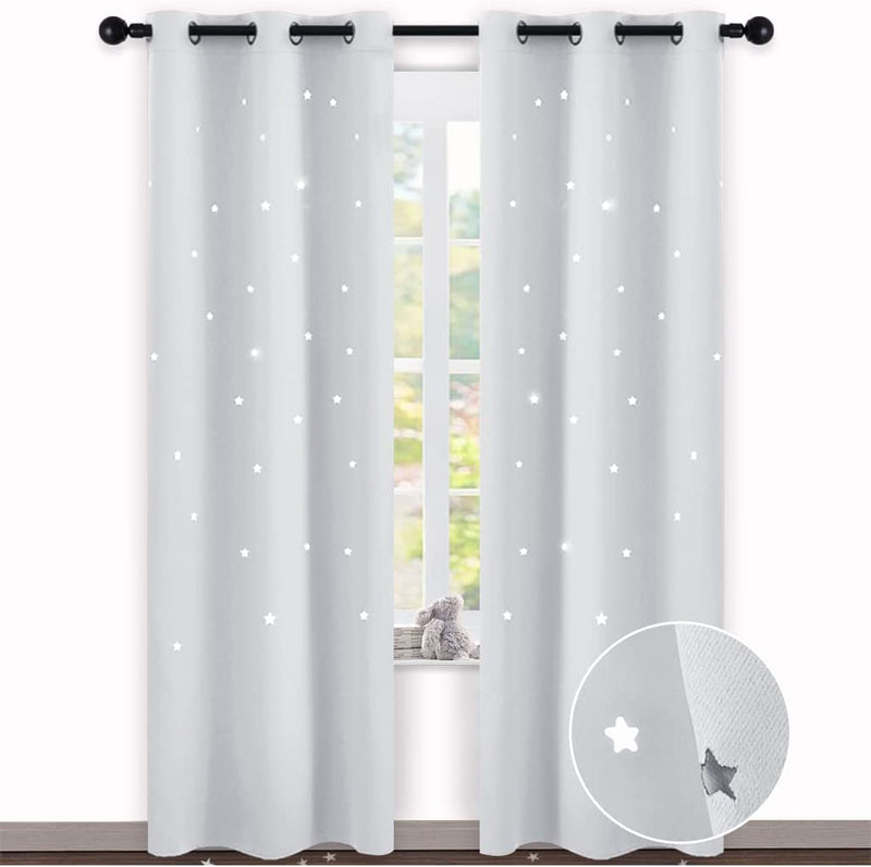 NICETOWN Magic Starry Window Drapes - Laser Cutting Stars Nap Time Blackout Window Curtains for Children'S Room, Nursery, Themed Home, Space-Lovers Decor (W42 X L63 Inches, 2 Pack, Black) Home & Garden > Decor > Window Treatments > Curtains & Drapes NICETOWN Greyish White W42 x L84 
