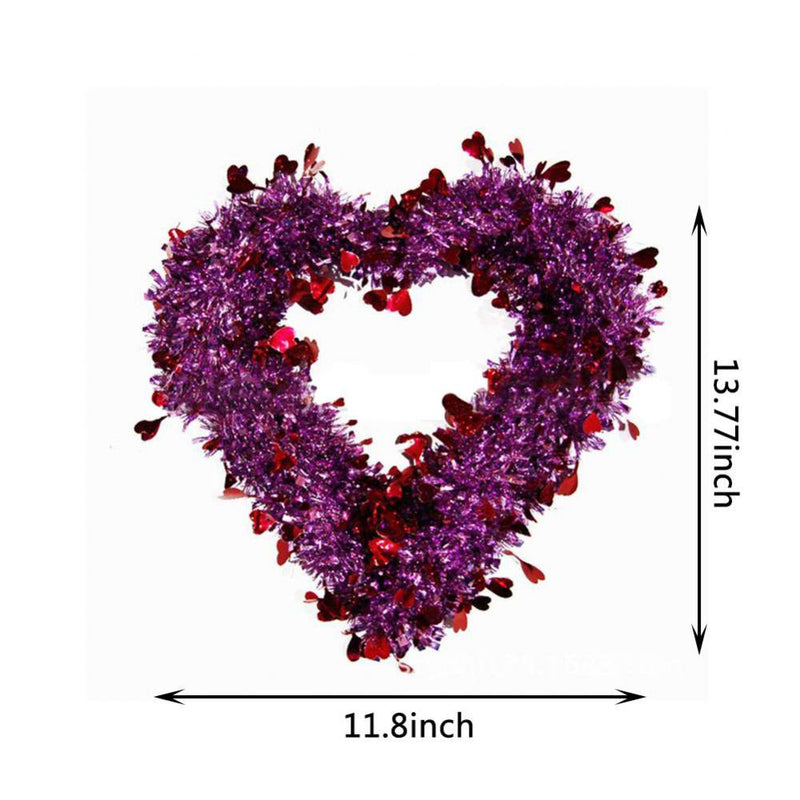 Red Tinsel Heart Wreath Decorations - Heart Shaped Decor for Front Door Wall - Valentine Day Wreath Decorations Outdoor Indoor - Artificial Heart Decorations for Party, 12 Inch