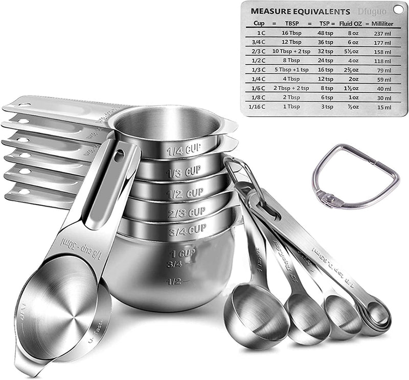 Measuring Cups, Measuring Spoons 18/8 Stainless Steel Durable Stackable with Ring Connector Engraving Scale Kitchen Baking Cooking Measurement Weighing Tool（14 Piece） Home & Garden > Kitchen & Dining > Kitchen Tools & Utensils Dfuguo   