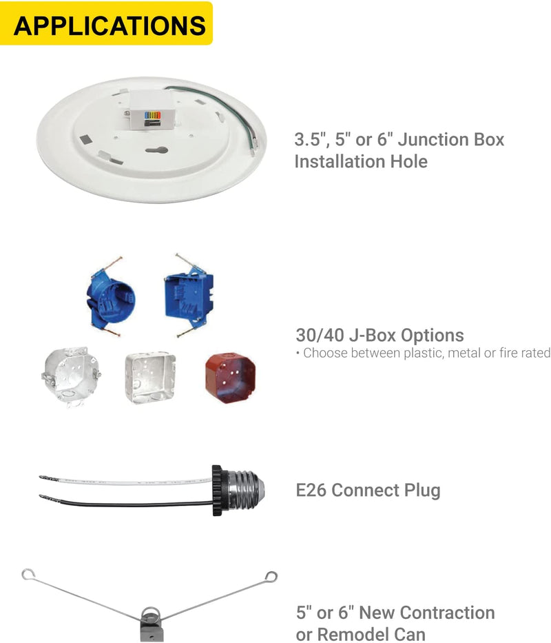 NUWATT 5/6” Slim LED Flush Mount Disk Downlight 24 Pack, 15W, 5CCT, Dimmable LED Ceiling Light, Retrofit Recessed LED & 30/40 J Box Home & Garden > Lighting > Flood & Spot Lights NUWATT, Inc   