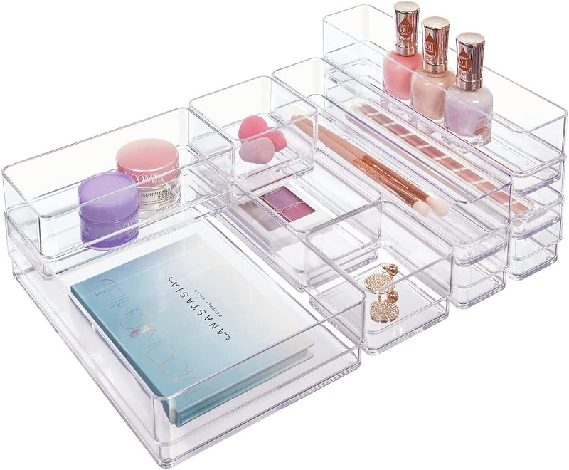 Stori Simplesort 10-Piece Stackable Clear Drawer Organizer Set | Multi-Size Trays | Makeup Vanity Storage Bins and Office Desk Drawer Dividers | Made in USA