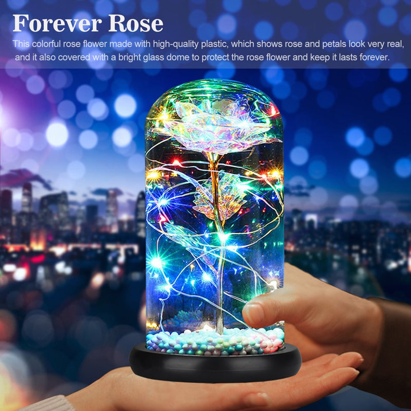 Colorful Artificial Galaxy Rose Flower Gift, LED Light String on the Colorful Flower, Lasts Forever in a Glass Dome, Unique Gifts for Women, Mother'S, Wedding, Valentine'S Day, Anniversary and Birthday Home & Garden > Lighting > Night Lights & Ambient Lighting EEEKit   