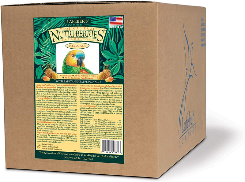 Lafeber Tropical Fruit Nutri-Berries Pet Bird Food, Made with Non-Gmo and Human-Grade Ingredients, for Parrots, 20 Lb