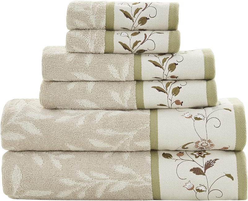 Madison Park Serene 100% Cotton Bath Towel Set Luxurious Floral Embroidered Cotton Jacquard Design, Soft and Highly Absorbent for Shower, Multi-Sizes, Purple 6 Piece Home & Garden > Linens & Bedding > Towels Madison Park Green  
