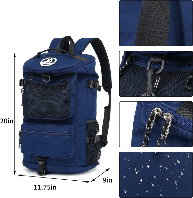 Gym Duffle Bag Backpack 4-Way Waterproof with Shoes Compartment for Travel Sport Hiking Laptop (Dark Blue)