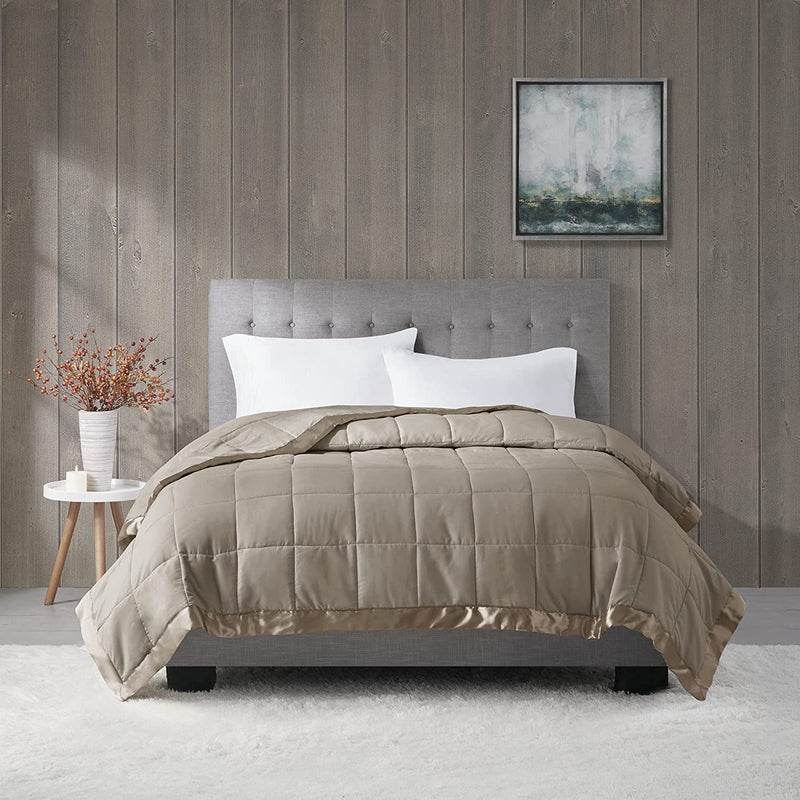 Madison Park Cambria down Alternative Blanket, Premium 3M Scotchgard Stain Release Treatment All Season Lightweight and Soft Cover for Bed with Satin Trim, Oversized Full/Queen, Aqua Home & Garden > Linens & Bedding > Bedding > Quilts & Comforters Madison Park Brown Twin 