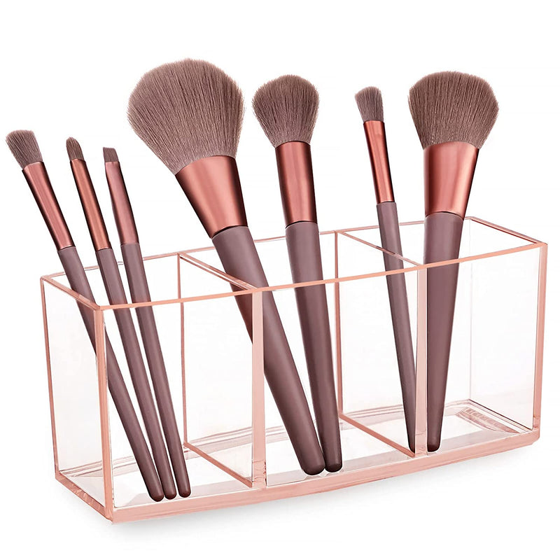Hblife Clear Makeup Brush Holder Organizer, Acrylic Cosmetic Brushes Storage with 3 Slots, Eyeliners Display Case for Vanity Home & Garden > Household Supplies > Storage & Organization HBlife Clear Pink  
