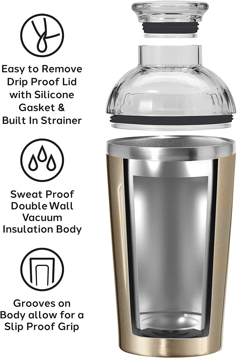 Oggi Groove Insulated Cocktail Shaker-17Oz Double Wall Vacuum Insulated Stainless Steel Shaker, Tritan Lid Has Built in Strainer, Ideal Cocktail, Martini Shaker, Margarita Shaker, Gold (7404.4) Home & Garden > Kitchen & Dining > Barware Oggi   