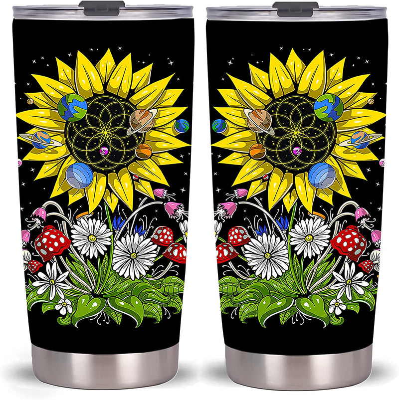 Qdkva Tropical Flower 20Oz Tumbler Cup Vacuum Insulated Stainless Steel Coffee Travel Mug with Lid Good Things Will Happen (Black Tropical Flower) Home & Garden > Kitchen & Dining > Tableware > Drinkware Qdkva Sunflower Psychedelic Tumbler  