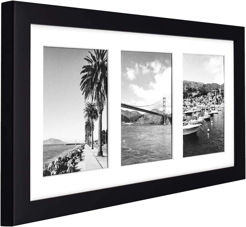 Golden State Art, 9X18 Black Wood Frame - White Mat for Three 5X7 Pictures - Sawtooth Hangers- Swivel Tabs - Wall Mounting - Landscape/Portrait - Real Glass - Collage Frame Home & Garden > Decor > Picture Frames Golden State Art   
