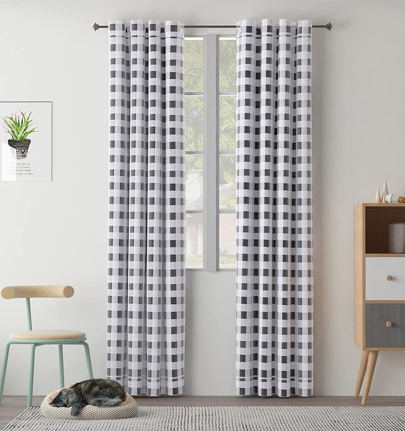 Plaid Blackout Curtains, Blackout Gingham Checker Window Curtain Plaid Curtain Panels Grommet Curtain Drapery Set of 2 Panels (Grey and White, 52X84Inch) Home & Garden > Decor > Window Treatments > Curtains & Drapes Hi.FANCY Grey and White 52x95inch 