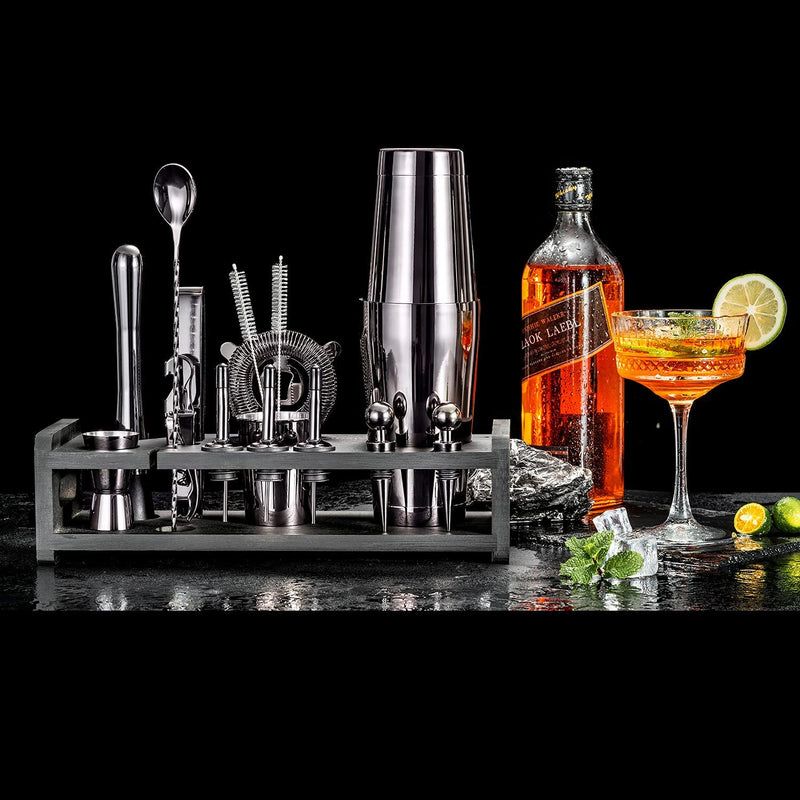 Soing 24-Piece Cocktail Shaker Set,Perfect Home Bartender Kit for Drink Mixing,Stainless Steel Bar Tools with Stand,Velvet Carry Bag & Recipes Cards Included (Black) Home & Garden > Kitchen & Dining > Barware SOING   