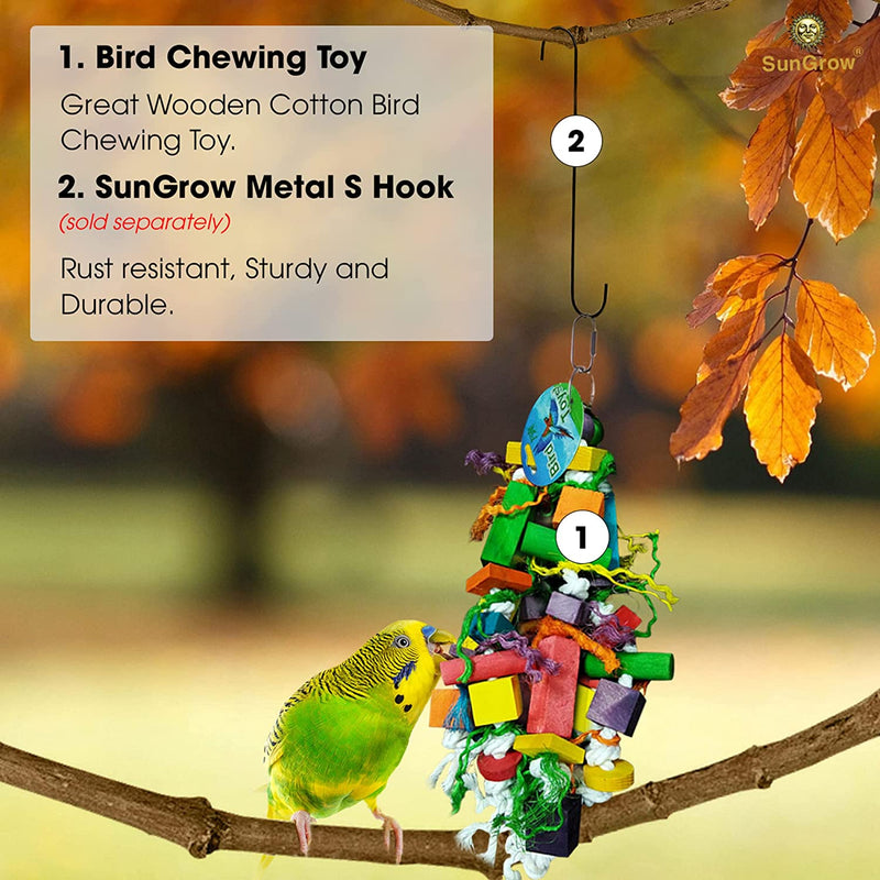 Sungrow Parrot Wooden and Rope Chewing Toy, Multi-Shaped and Multicolored Blocks and Cotton Rope with Hanging Loop Animals & Pet Supplies > Pet Supplies > Bird Supplies > Bird Toys Luffy Pets Collection   