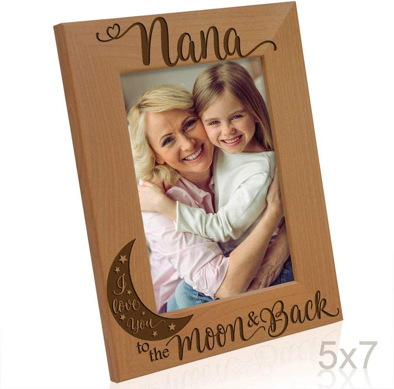 KATE POSH - Nana I Love You to the Moon and Back Engraved Natural Wood Picture Frame, Mother'S Day Gifts for Grandma, Birthday Gifts, Best Grandma Ever, Granddaughter & Grandson (5X7-Vertical) Home & Garden > Decor > Picture Frames KATE POSH   