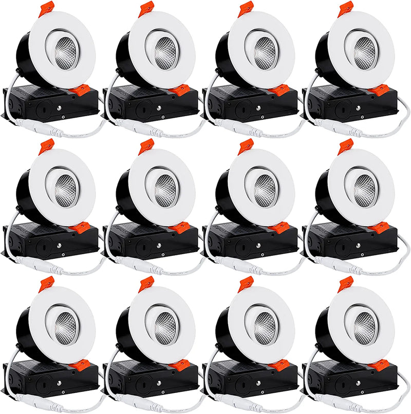 TORCHSTAR 12-Pack 3 Inch Gimbal Recessed Lighting LED with Junction Box, Dimmable Swivel Adjustable Eyeball Downlight, 7W (50W Eqv.), CRI 90+ Canless LED Ceiling Light, 3000K Warm White, White Home & Garden > Lighting > Flood & Spot Lights TORCHSTAR Cool White (4000k)  