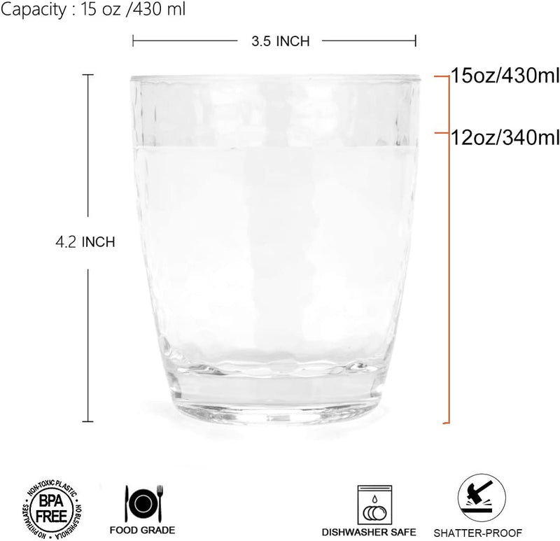 Hammered 15-Ounce and 26-Ounce Plastic Tumbler Acrylic Glasses, Set of 8 Clear Home & Garden > Kitchen & Dining > Tableware > Drinkware JINJIA   