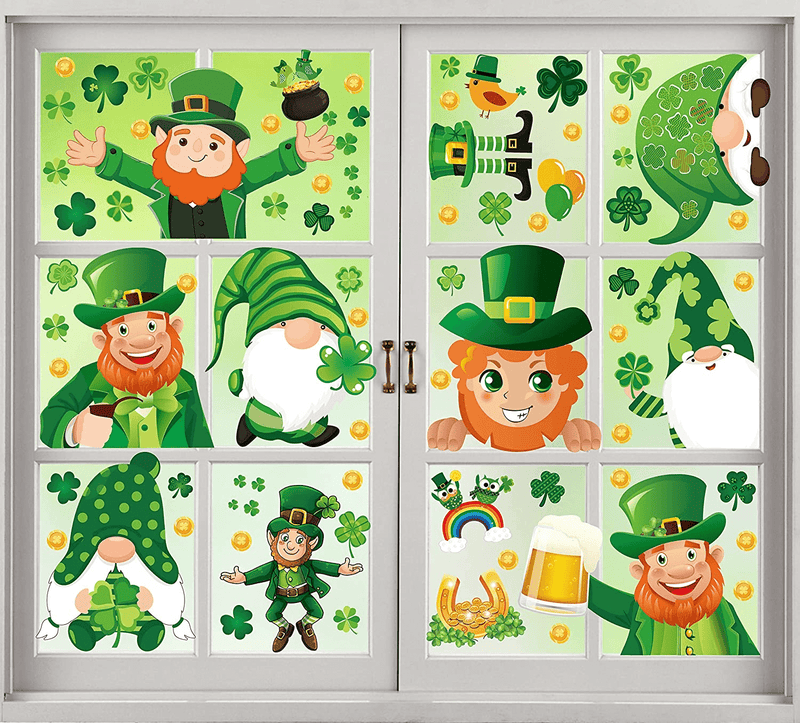 270PCS St. Patrick'S Day Window Clings Decorations - Saint Patty Shamrock Gnome Leprechaun Coin Decals Party Ornaments
