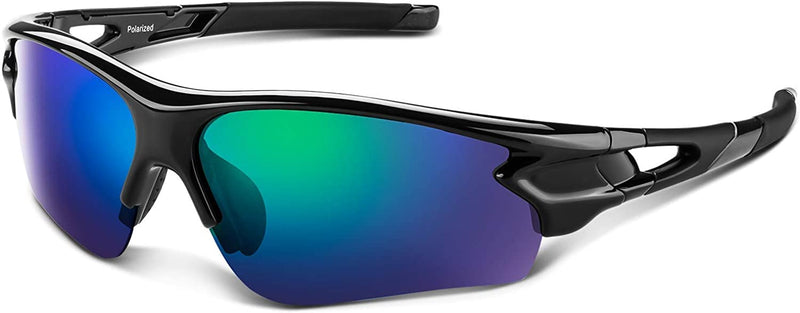 Polarized Sports Sunglasses for Men Women Youth Baseball Fishing Cycling Running Golf Motorcycle Tac Glasses UV400 Sporting Goods > Outdoor Recreation > Winter Sports & Activities Bea·CooL Matt Black/Revo Blue  