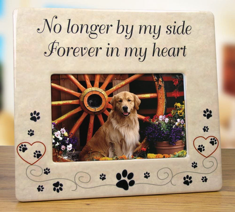 Pet Memorial Ceramic Picture Frame - No Longer by My Side Forever in My Heart - Pet Loss Gifts - Pet Photo Frame - Pet Sympathy Gift - in Memory of a Pet