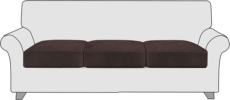 Stangh High Stretch Velvet Couch Cushion Covers - Soft Cozy Plush Velvet Fabric Non-Slip Individual Seat Cushion Covers Chair Sofa Cushion Furniture Protector with Elastic Bottom, (3 Packs, Grey) Home & Garden > Decor > Chair & Sofa Cushions StangH Brown  