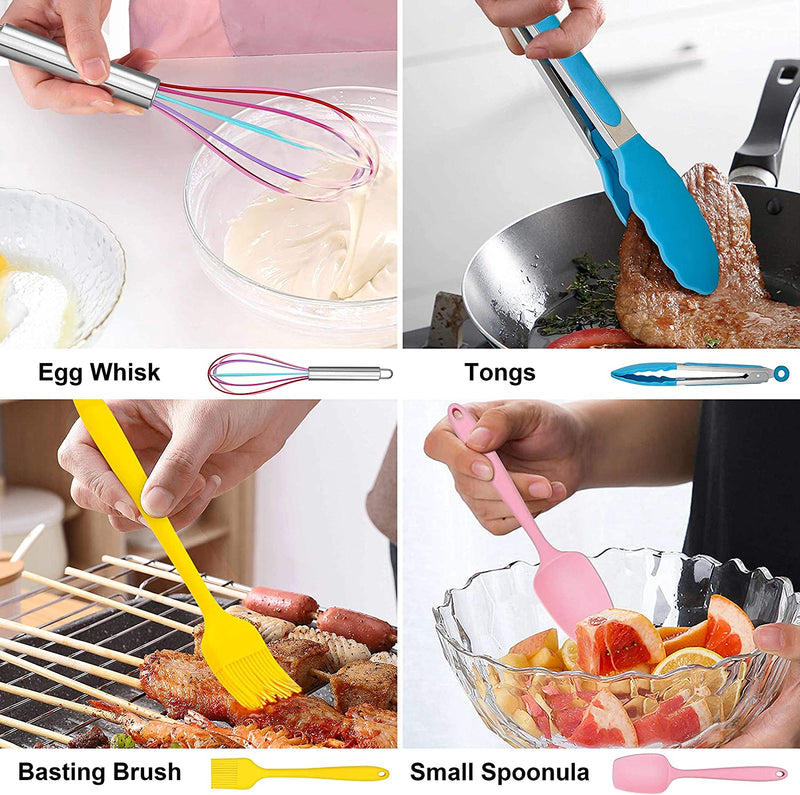 LIANYU 14 Pcs Cooking Utensils Set with Holder, Silicone Kitchen Cookware Utensils Set, Heat Resistant Cooking Gadget Tools Includes Spatula Spoon Turner Whisk Tong, Dishwasher Safe, Colorful Home & Garden > Kitchen & Dining > Kitchen Tools & Utensils LIANYU   